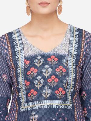 Navy Blue & Pink Colored Printed Kurta Set 4