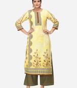 Yellow & Olive Green Colored Printed Kurta Set