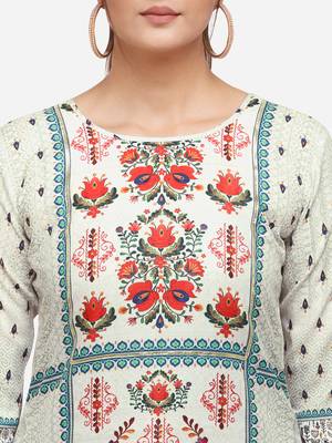 White & Teal Colored Printed Kurta Set 4