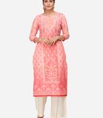 Peach & Off White Colored Printed Kurta Set