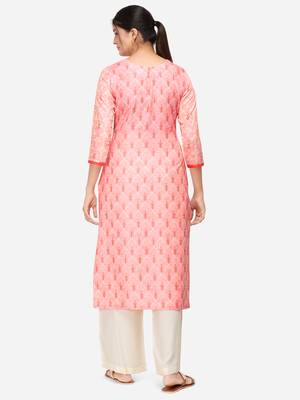 Peach & Off White Colored Printed Kurta Set 2