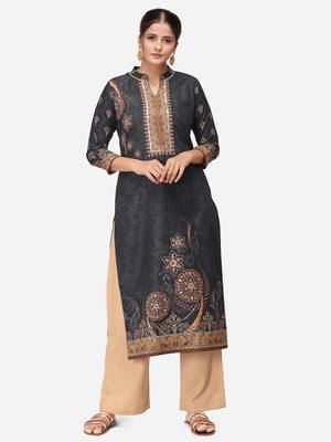 Black & Beige Colored Printed Kurta Set 1