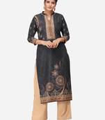 Black & Beige Colored Printed Kurta Set