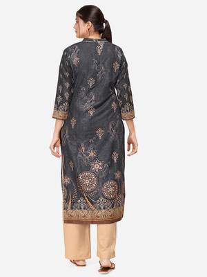 Black & Beige Colored Printed Kurta Set 2