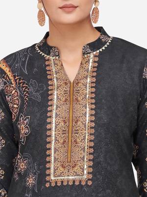 Black & Beige Colored Printed Kurta Set 4
