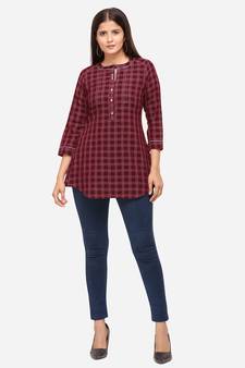 Maroon Color Cotton Embroidered Kurti