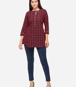 Maroon Color Cotton Embroidered Kurti