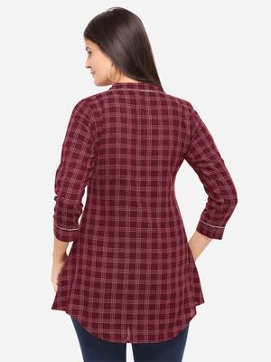 Maroon Color Cotton Embroidered Kurti 2