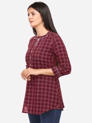 Maroon Color Cotton Embroidered Kurti 3