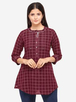 Maroon Color Cotton Embroidered Kurti 4