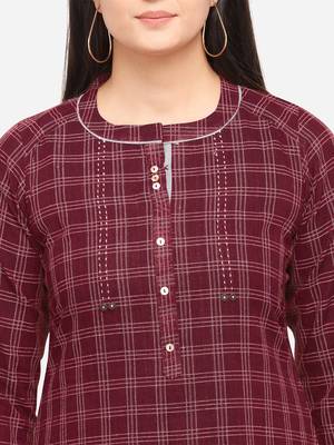 Maroon Color Cotton Embroidered Kurti 5
