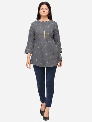Grey Color Cotton Embroidered Kurti 1