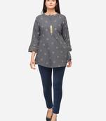 Grey Color Cotton Embroidered Kurti
