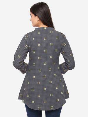 Grey Color Cotton Embroidered Kurti 2