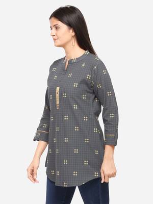 Grey Color Cotton Embroidered Kurti 3