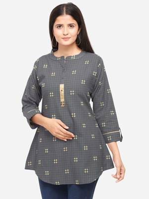 Grey Color Cotton Embroidered Kurti 4