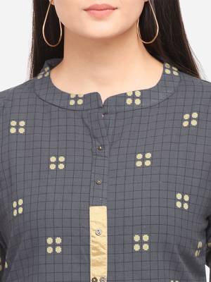 Grey Color Cotton Embroidered Kurti 5