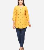 Mustard Color Cotton Embroidered Kurti