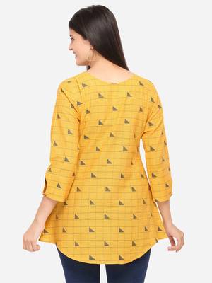 Mustard Color Cotton Embroidered Kurti 2