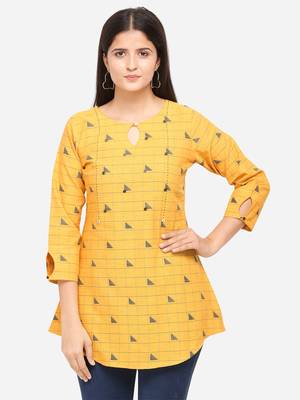 Mustard Color Cotton Embroidered Kurti 4