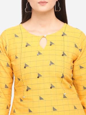 Mustard Color Cotton Embroidered Kurti 5
