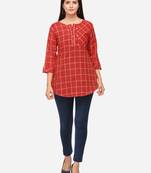 Red Color Cotton Embroidered Kurti