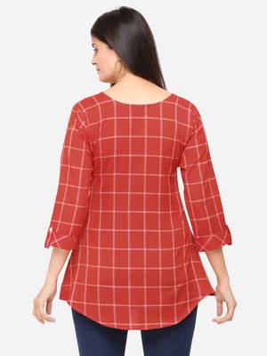 Red Color Cotton Embroidered Kurti 2