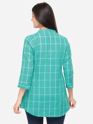 Sea Green Color Cotton Embroidered Kurti 2