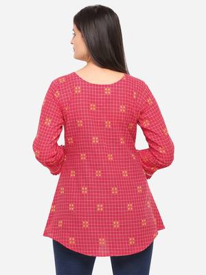 Pink Color Cotton Embroidered Kurti 2