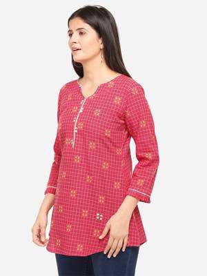 Pink Color Cotton Embroidered Kurti 3