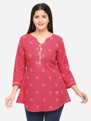 Pink Color Cotton Embroidered Kurti 4