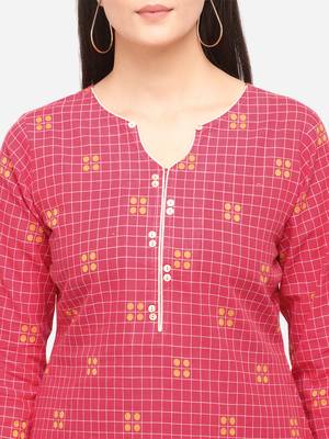 Pink Color Cotton Embroidered Kurti 5
