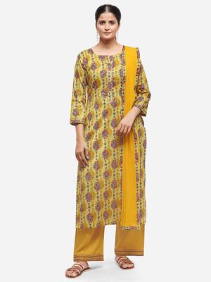 Yellow Color Unstitched Dress Material 1