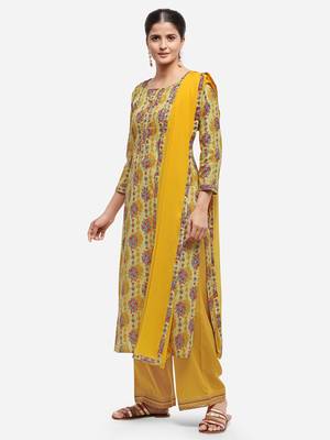 Yellow Color Unstitched Dress Material 3