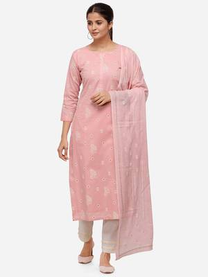 Pink Color Block Printed Unstitched Dress Material 1