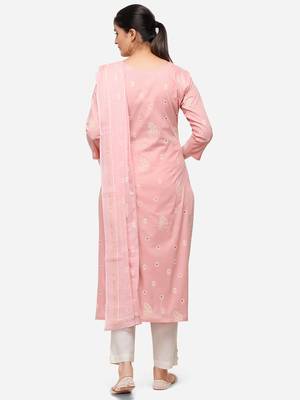 Pink Color Block Printed Unstitched Dress Material 2