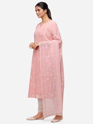 Pink Color Block Printed Unstitched Dress Material 3
