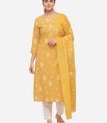 Mustard Color Block Printed Unstitched Dress Material