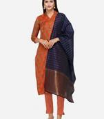 Orange & Navy Blue Unstitched Dress Material