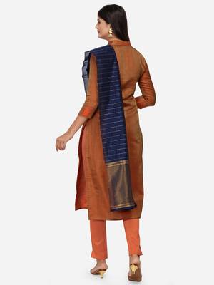 Orange & Navy Blue Unstitched Dress Material 2