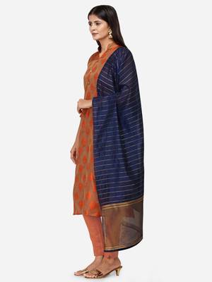 Orange & Navy Blue Unstitched Dress Material 3