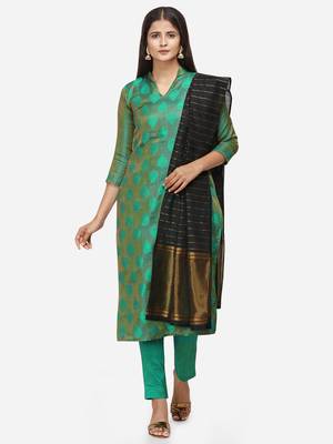 Green & Black Unstitched Dress Material 1