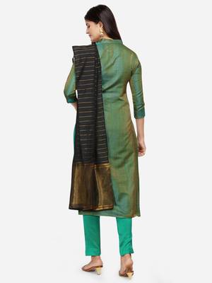 Green & Black Unstitched Dress Material 2