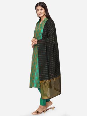 Green & Black Unstitched Dress Material 3