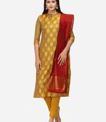 Mustard & Red Unstitched Dress Material