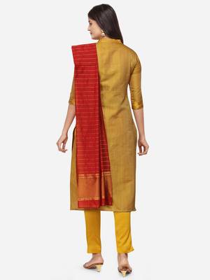 Mustard & Red Unstitched Dress Material 2