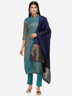 Torqoiuse & Navy Blue Unstitched Dress Material 1