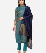 Torqoiuse & Navy Blue Unstitched Dress Material