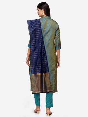 Torqoiuse & Navy Blue Unstitched Dress Material 2