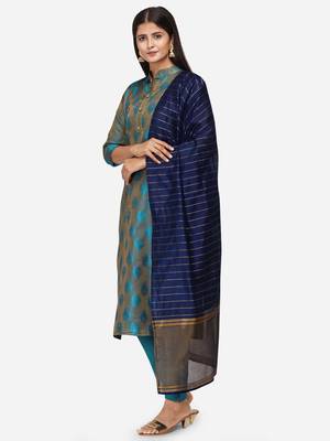 Torqoiuse & Navy Blue Unstitched Dress Material 3